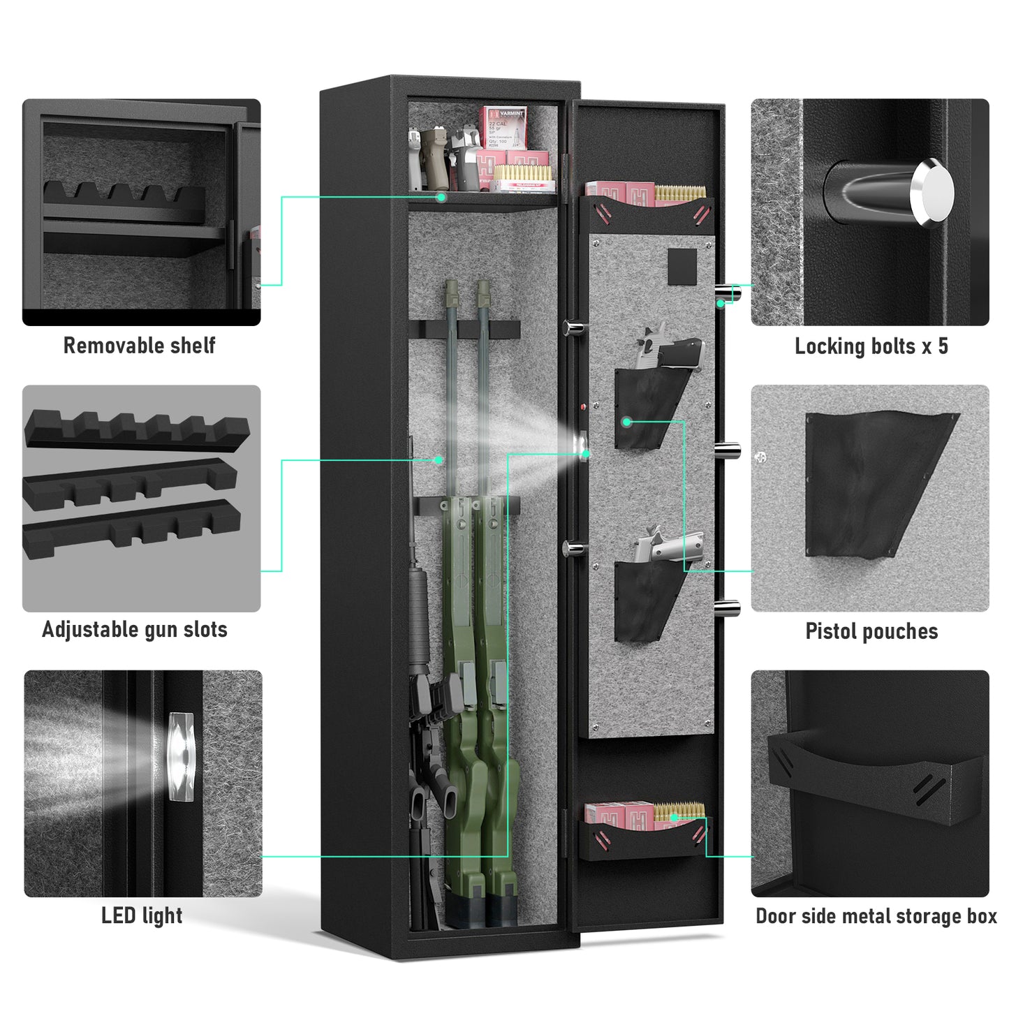 GRANITE Biometric Rifle Safe, Holds Up To 4 Long Guns