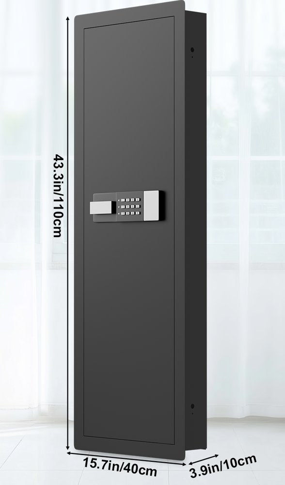 SLATE M in-wall gun safe in black, dimension drawing 43.3 x 15.7 x 3.9 in