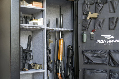 Close view of the safe interior and the door organiser panel
