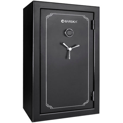 BASALT 45 Pro fireproof gun safe, closed, front view of the keypad lock and three-spoke handle