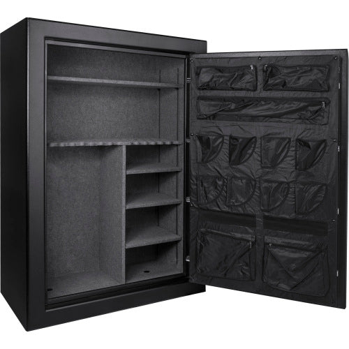 BASALT 45 Pro fireproof gun safe, open and empty, showing the shelves and door pocket organiser