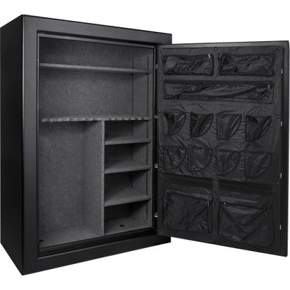BASALT 45 Pro fireproof gun safe, open and empty, showing the shelves and door pocket organiser