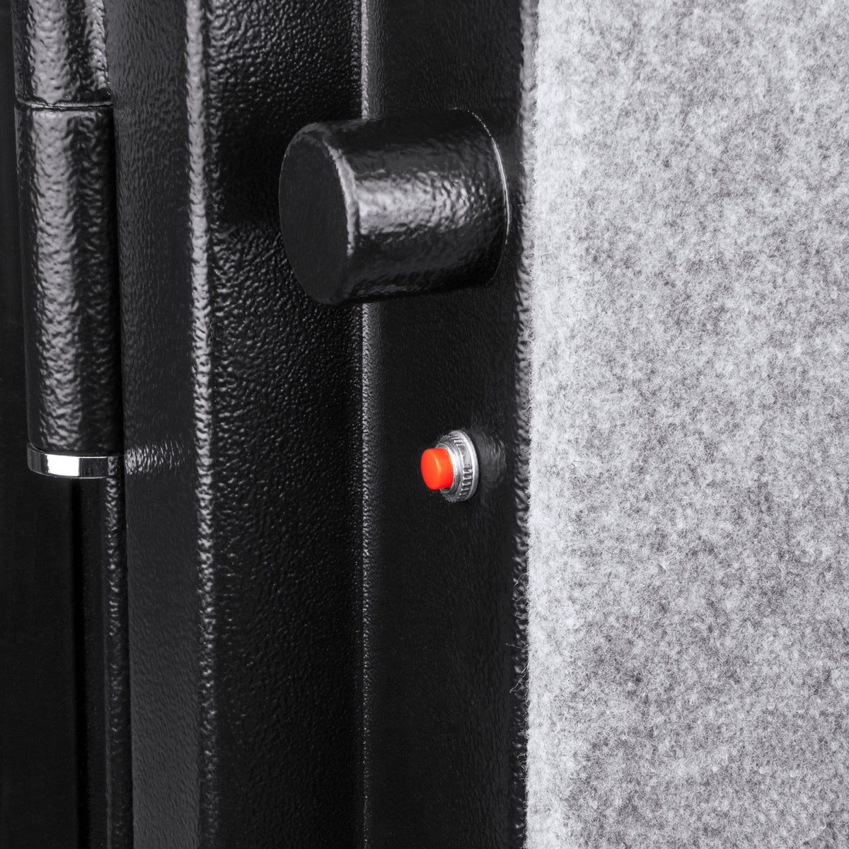 BASALT fireproof safe, close-up of a steel locking bolt and the door seal