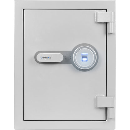 GLACIER Biometric fireproof safe, medium, closed, straight-on front view of the fingerprint scanner and handle