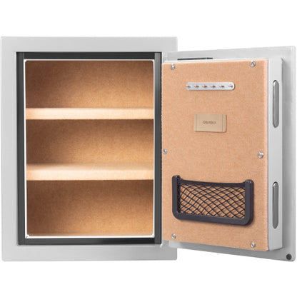 GLACIER Biometric fireproof safe, medium, open and empty from the front, showing the fire-board lined interior