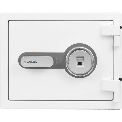 GLACIER S Biometric fireproof safe, close-up of the fingerprint scanner and key override on the door