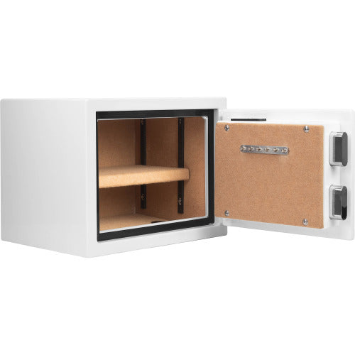 GLACIER S Biometric fireproof safe, open with the door swung wide, showing the fire-lined interior
