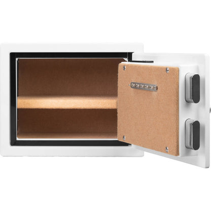GLACIER S Biometric fireproof safe, open and empty, showing the fire-board lined interior