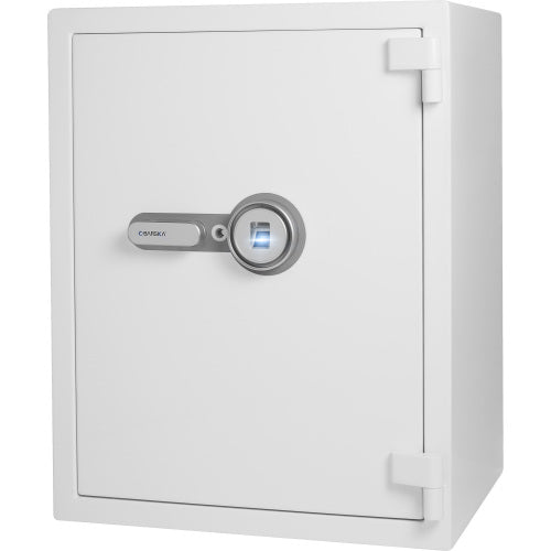 GLACIER XL Biometric fireproof safe, closed, straight-on front view of the fingerprint scanner and handle
