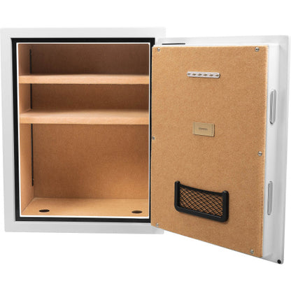 GLACIER XL Biometric fireproof safe, open and empty, showing the adjustable shelves and door pocket