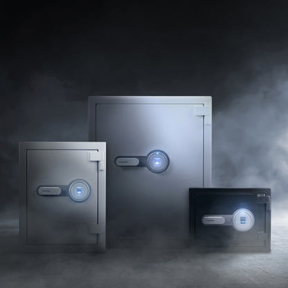 GLACIER XL Biometric fireproof safe, size comparison of the small, medium and extra-large fireproof safes