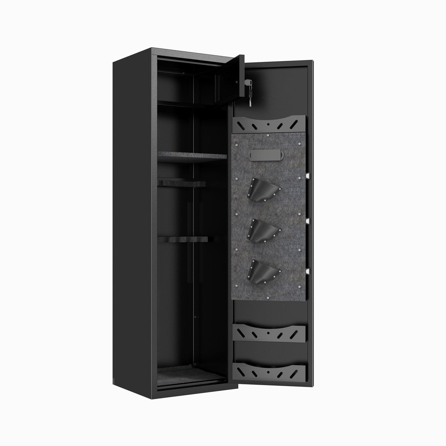 Empty interior showing the internal lock box, adjustable racks and shelves