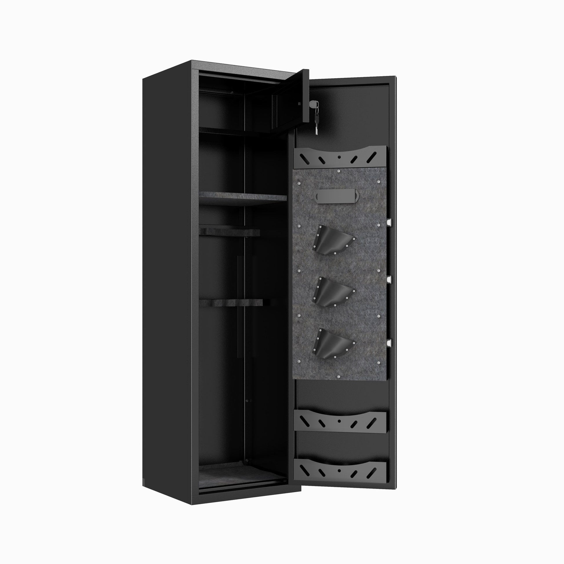 Empty interior showing the internal lock box, adjustable racks and shelves