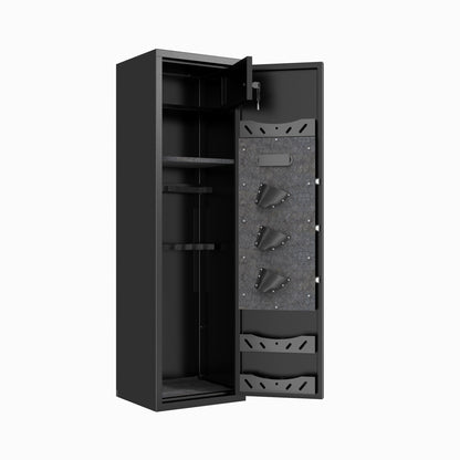 Empty interior showing the internal lock box, adjustable racks and shelves