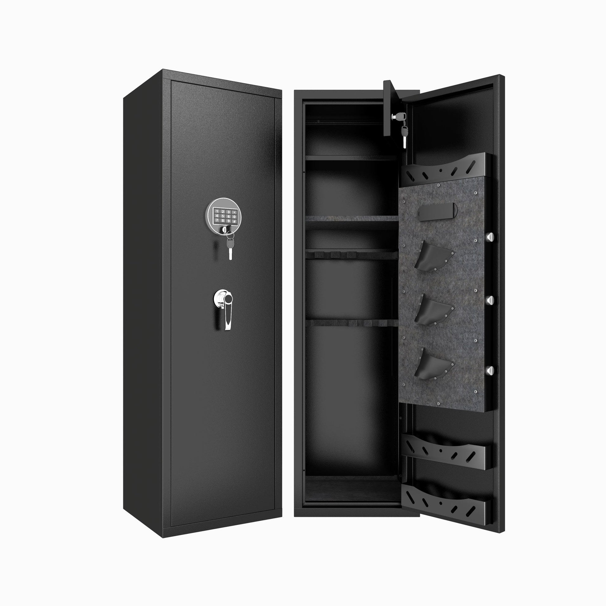 GRANITE rifle safe, closed and open, three-quarter view