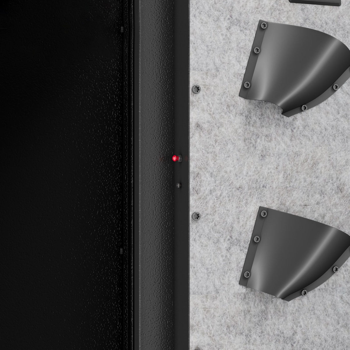 GRANITE S Biometric rifle safe, close-up of the door-mounted pistol holsters and the felt-lined interior