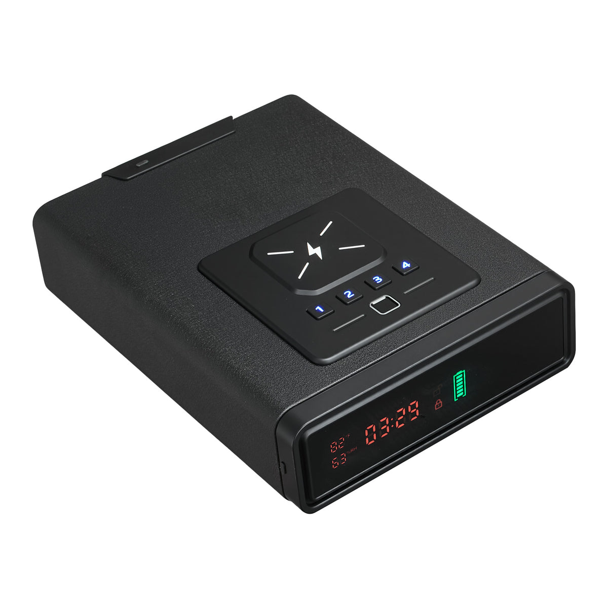 QUARTZ biometric drawer handgun safe, closed, three-quarter view