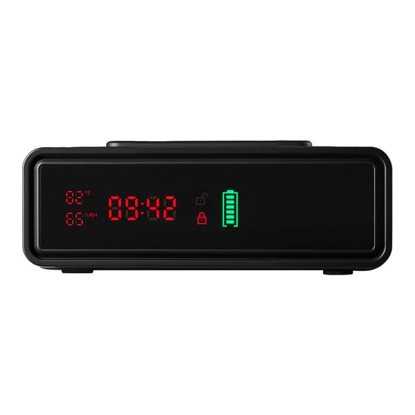 QUARTZ biometric drawer handgun safe, straight-on front view of the LCD screen