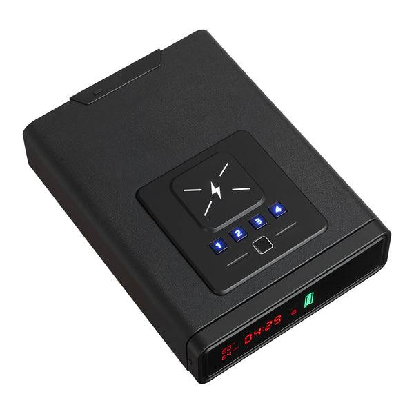 QUARTZ biometric drawer handgun safe, top view of the closed safe