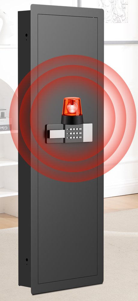 SLATE M in-wall gun safe in black, with its alarm sounding