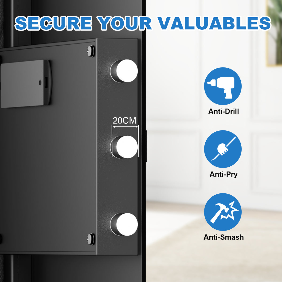 SLATE M in-wall gun safe in black, anti-drill, anti-pry and anti-smash steel door with locking bolts