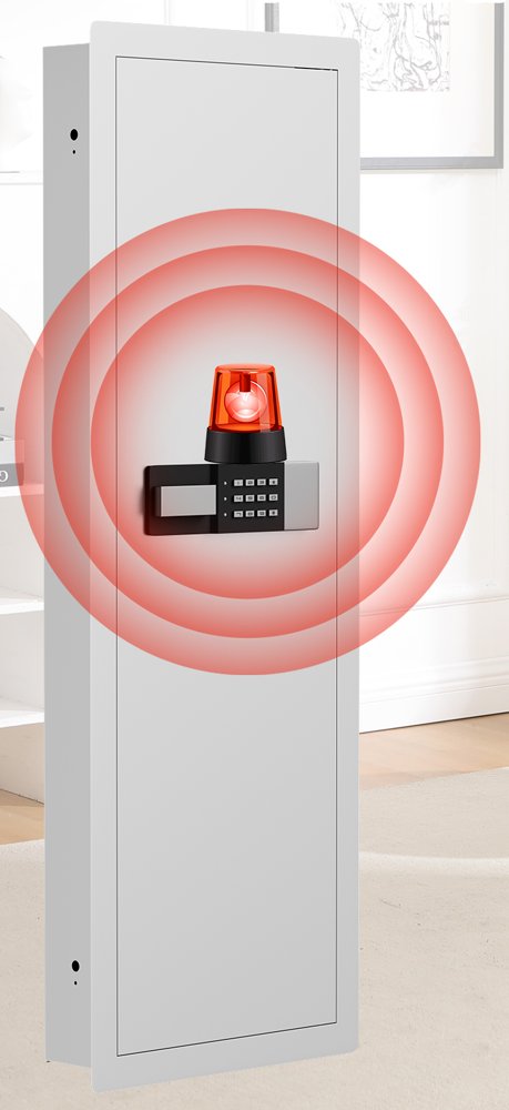SLATE M in-wall gun safe in white, with its alarm sounding