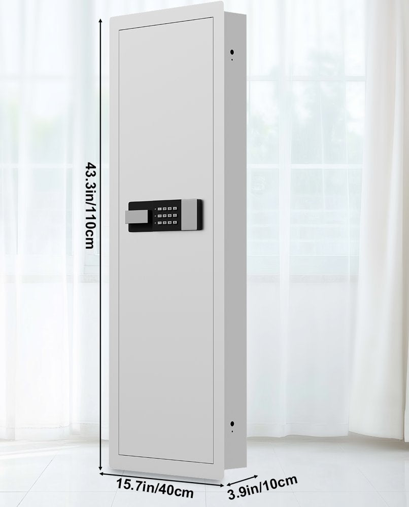 SLATE M in-wall gun safe in white, dimension drawing 43.3 x 15.7 x 3.9 in