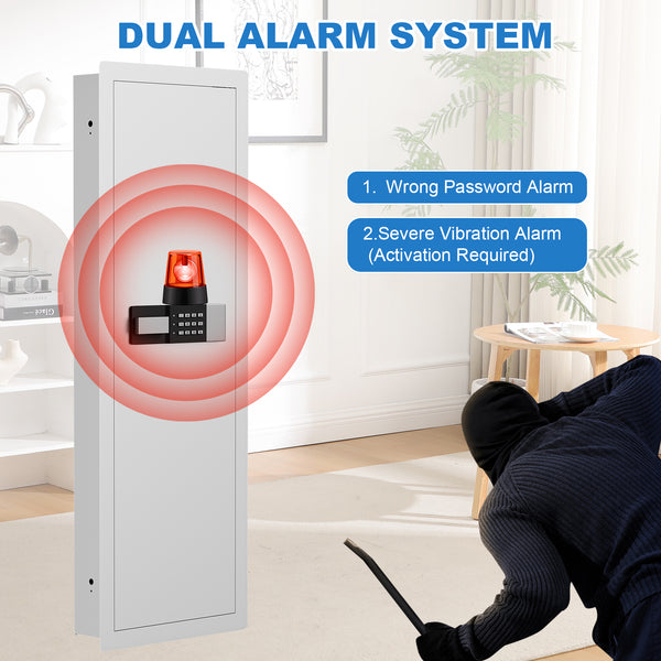 SLATE M in-wall gun safe in white, dual alarm: wrong-code alarm and vibration alarm