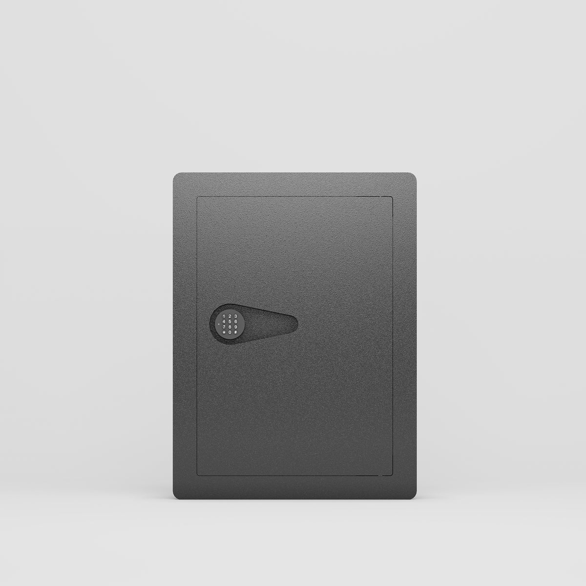 SLATE S in-wall safe in black, closed, straight-on front view of the keypad and handle