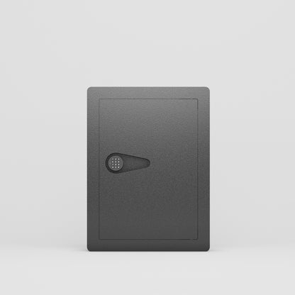 SLATE S in-wall safe in black, closed, straight-on front view of the keypad and handle