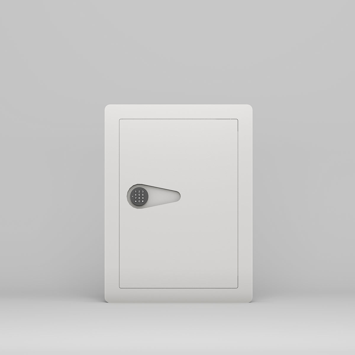 SLATE S in-wall safe in white, closed, straight-on front view of the keypad and handle