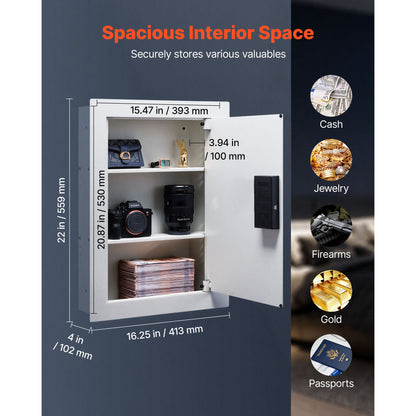 SLATE S keypad in-wall safe in white, interior 20.87 x 15.47 x 3.94 inches holding cash, jewelry, a handgun and passports